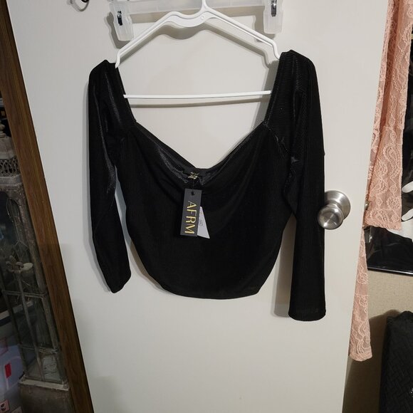 NWT AFRM VELOUR BLACK CROP TOP SZ XL - Picture 1 of 6